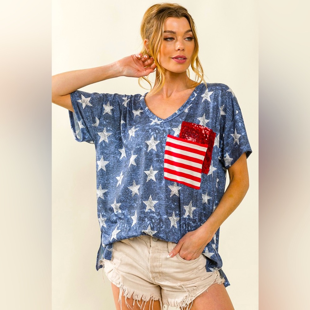 NWOT Vintage Stars with Sequin Stripes Pocket S/M/L/XL